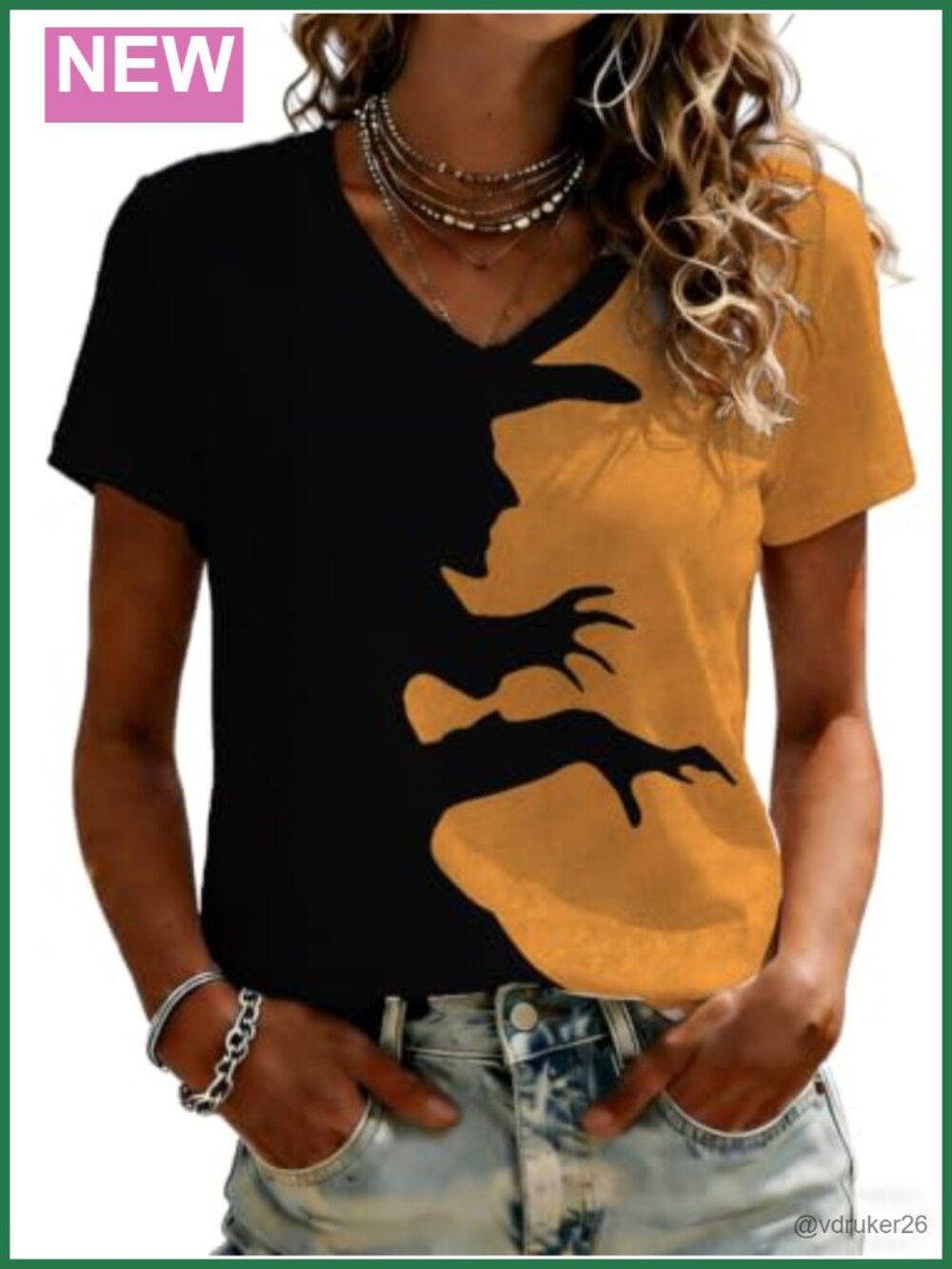 Women's Halloween V Neck Witch Graphic T Shirt Short Sleeve Casual Tee